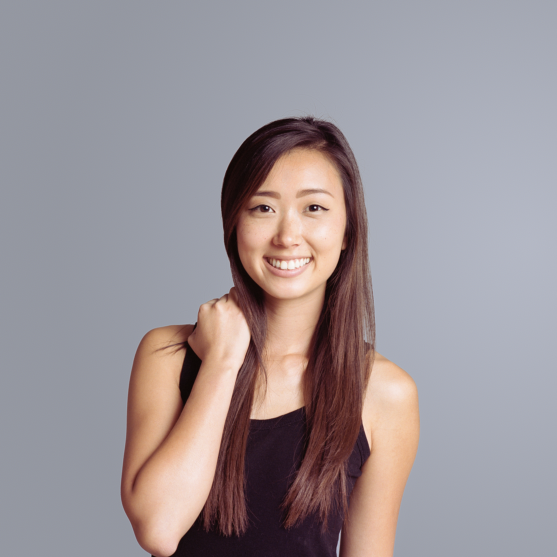 1/2 body studio portrait of Korean American model Shawna Kim